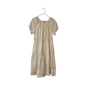 Free Assembly Women's Pale Yellow & White Cotton Tiered Scoop Neck Lined Peasant